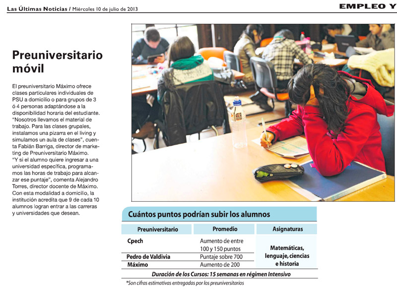 Preuniversitario Máximo en Las Últimas Noticias 2013